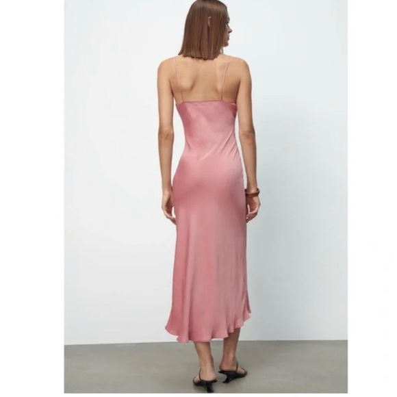 ZARA draped camisole midi Blush pink dress spaghetti strap slip 100% viscose - Picture 2 of 7